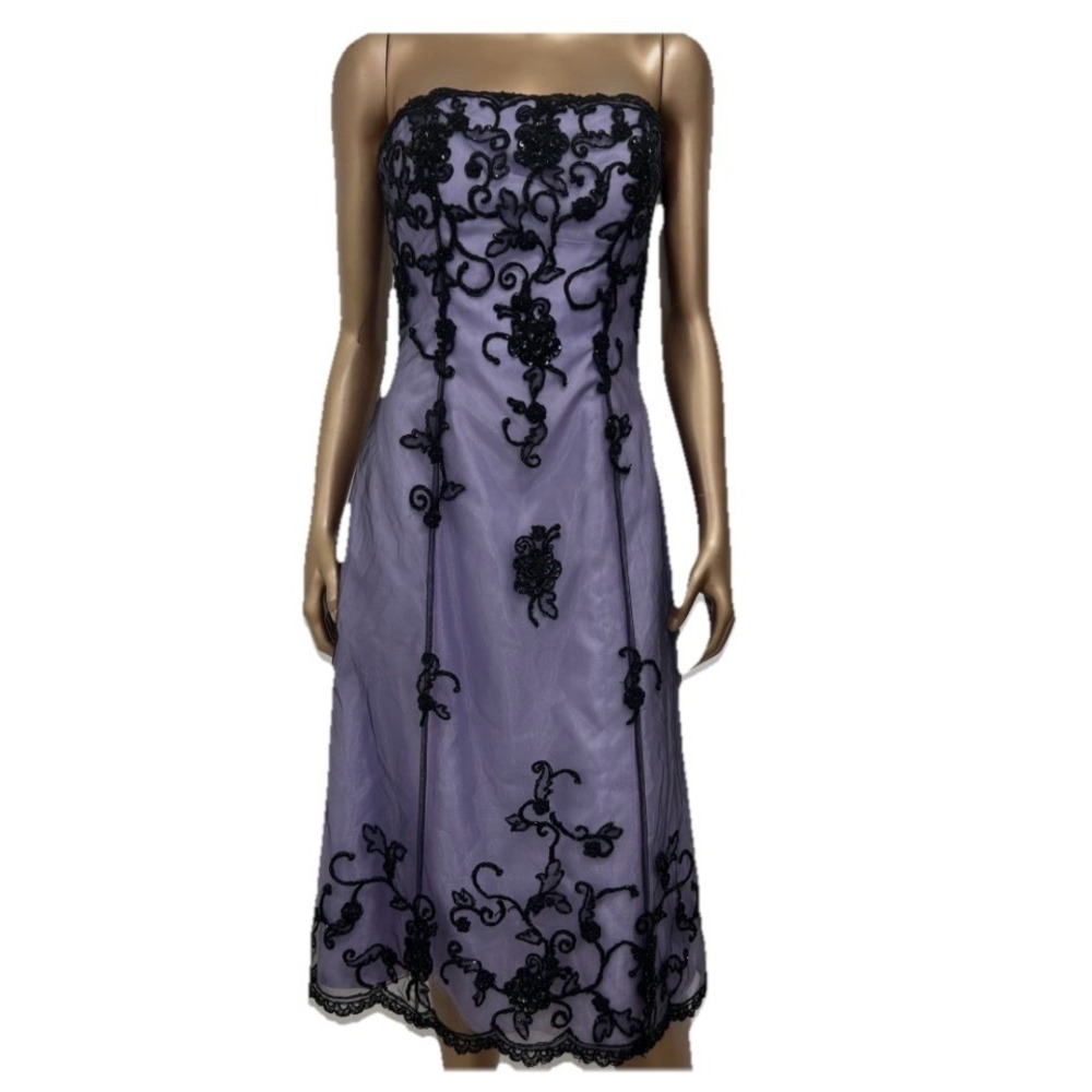 Purple Satin Sleeveless Dress Sheer Lace Sequin Overlay Size 8 Goth Whimsygoth